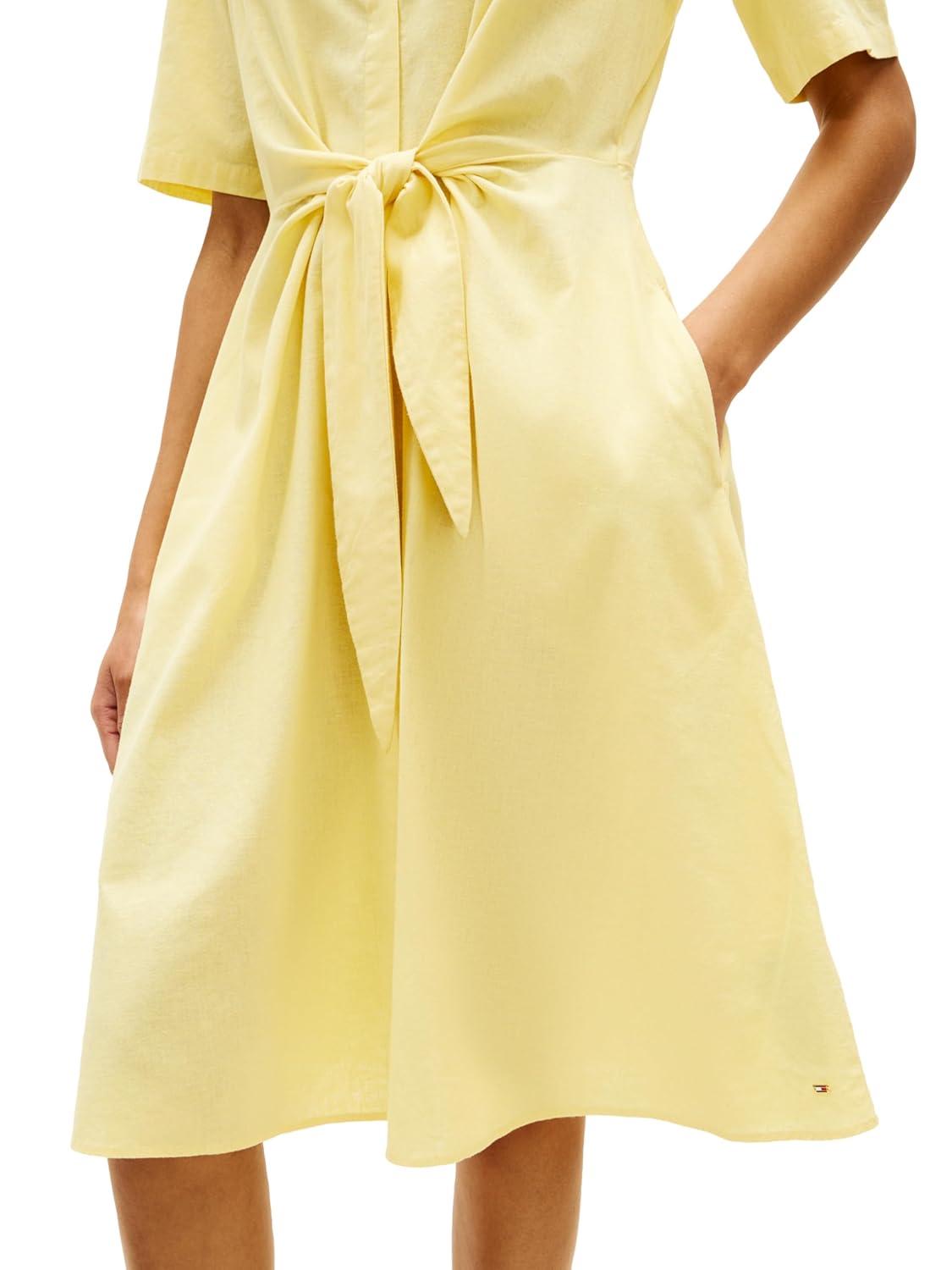 imageTommy Hilfiger Womens Short Sleeve Linen Shirt Midi Dress with PocketsCitronella