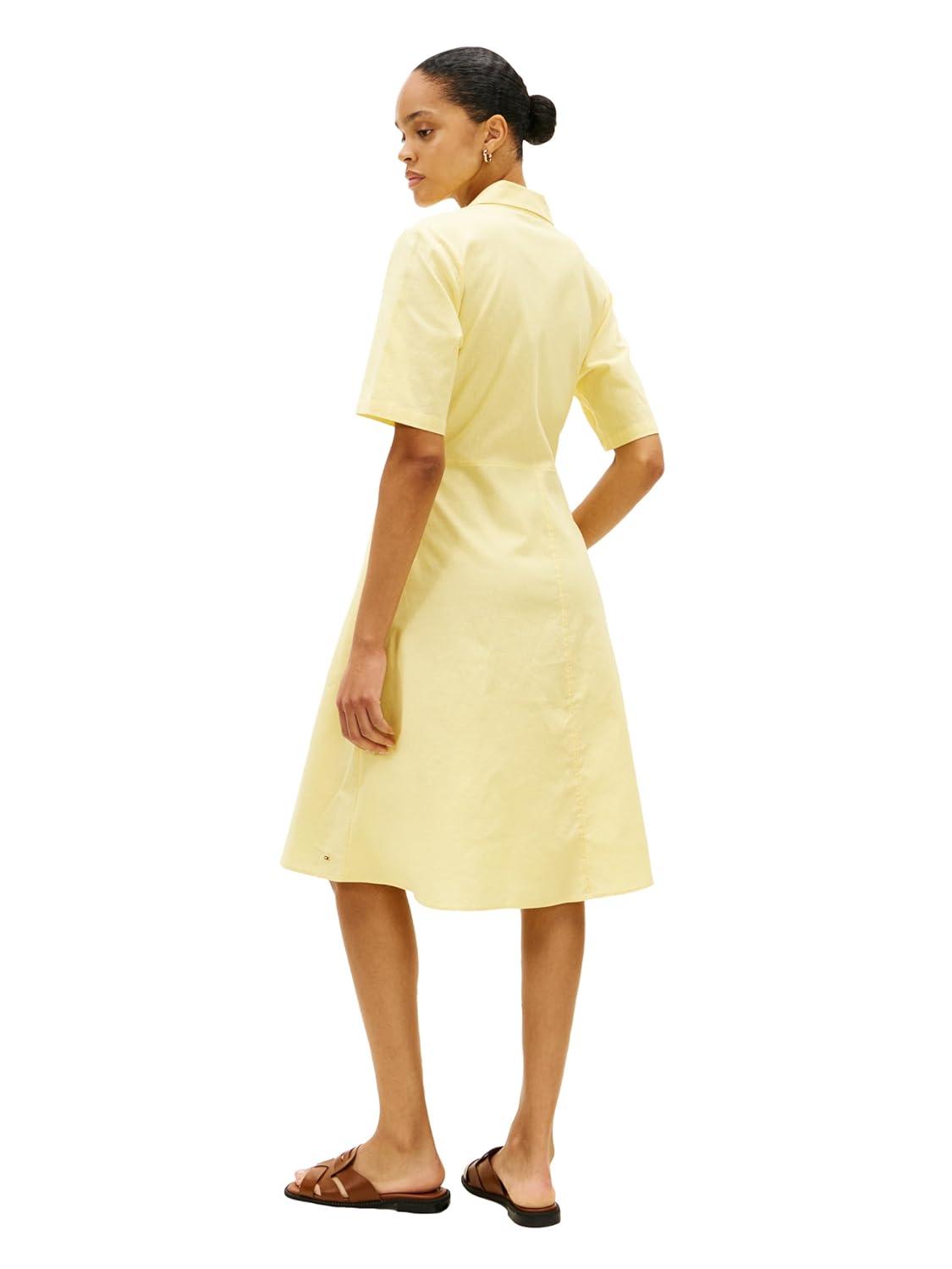 imageTommy Hilfiger Womens Short Sleeve Linen Shirt Midi Dress with PocketsCitronella