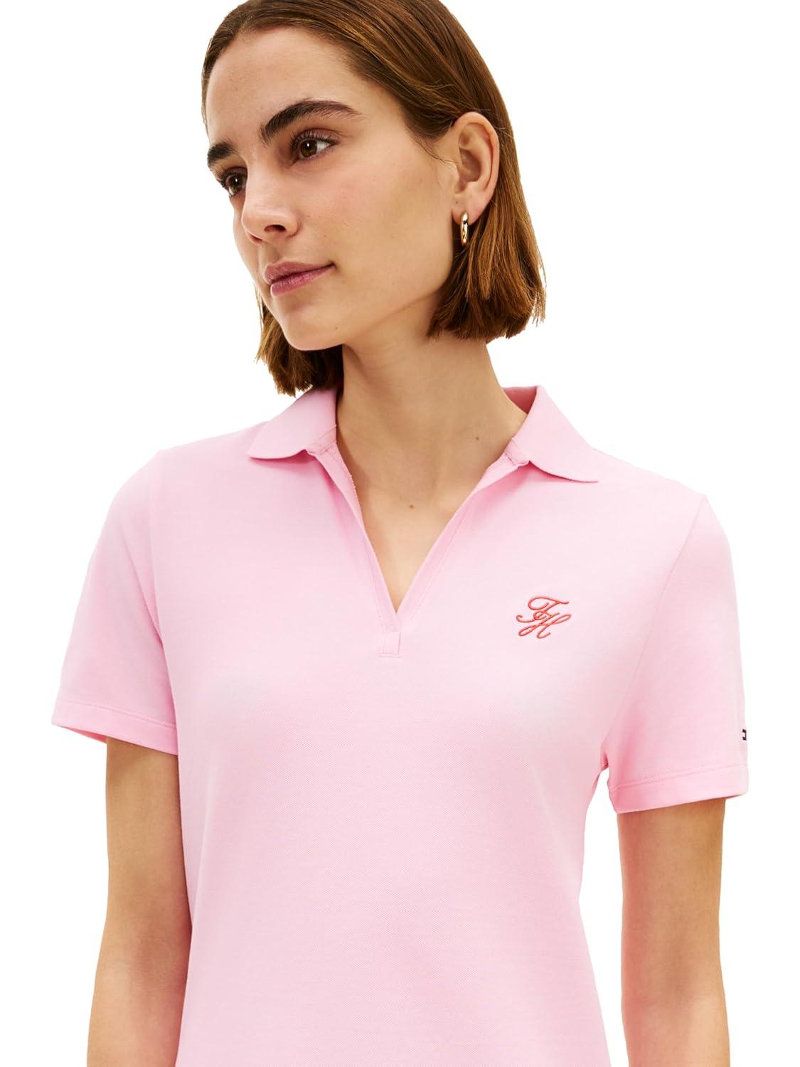 imageTommy Hilfiger Womens Short Sleeve V Neck Polo Dress Casual Tennis Dress with Script LogoClassic Pink