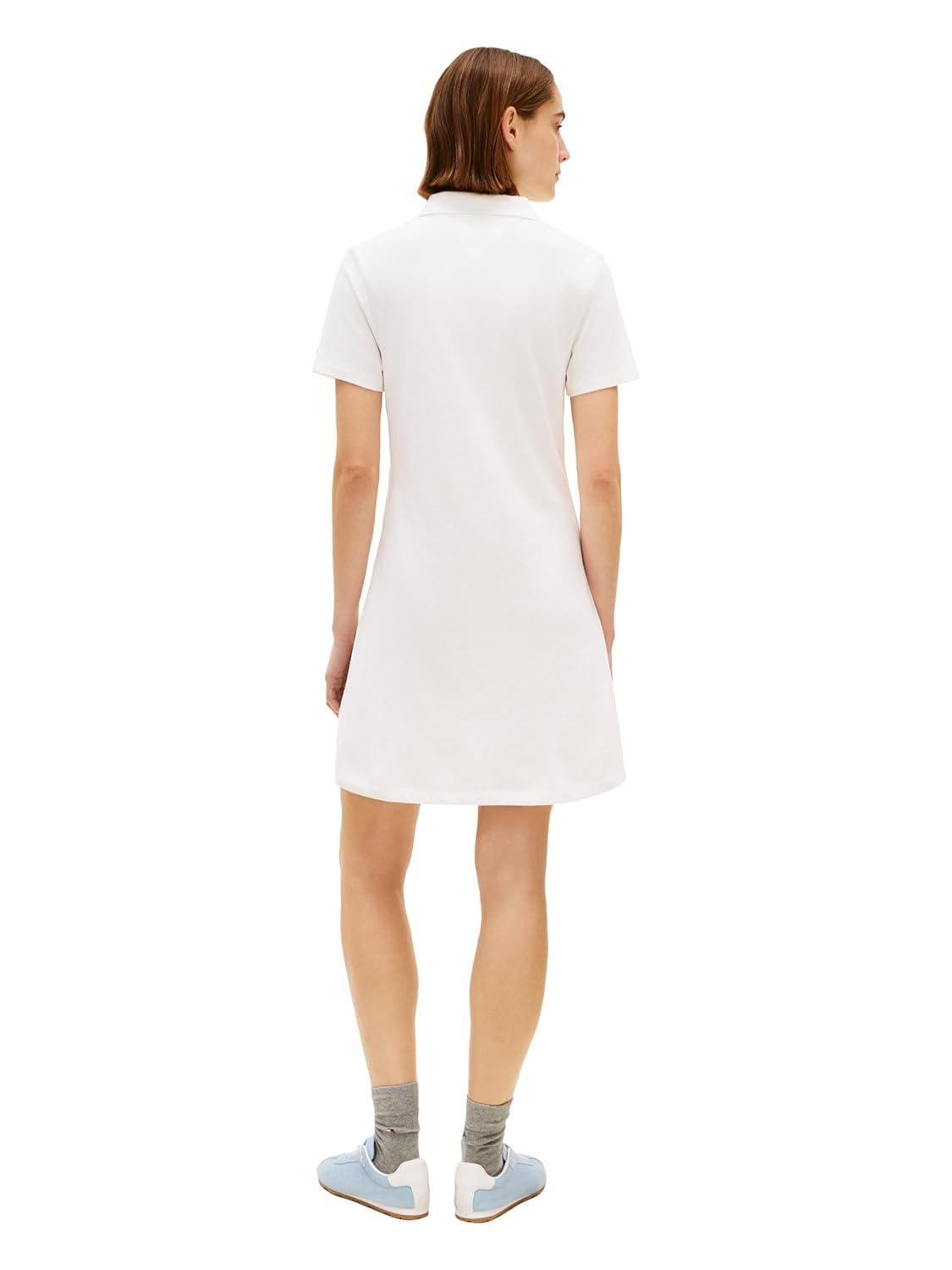 imageTommy Hilfiger Womens Short Sleeve V Neck Polo Dress Casual Tennis Dress with Script LogoEcru