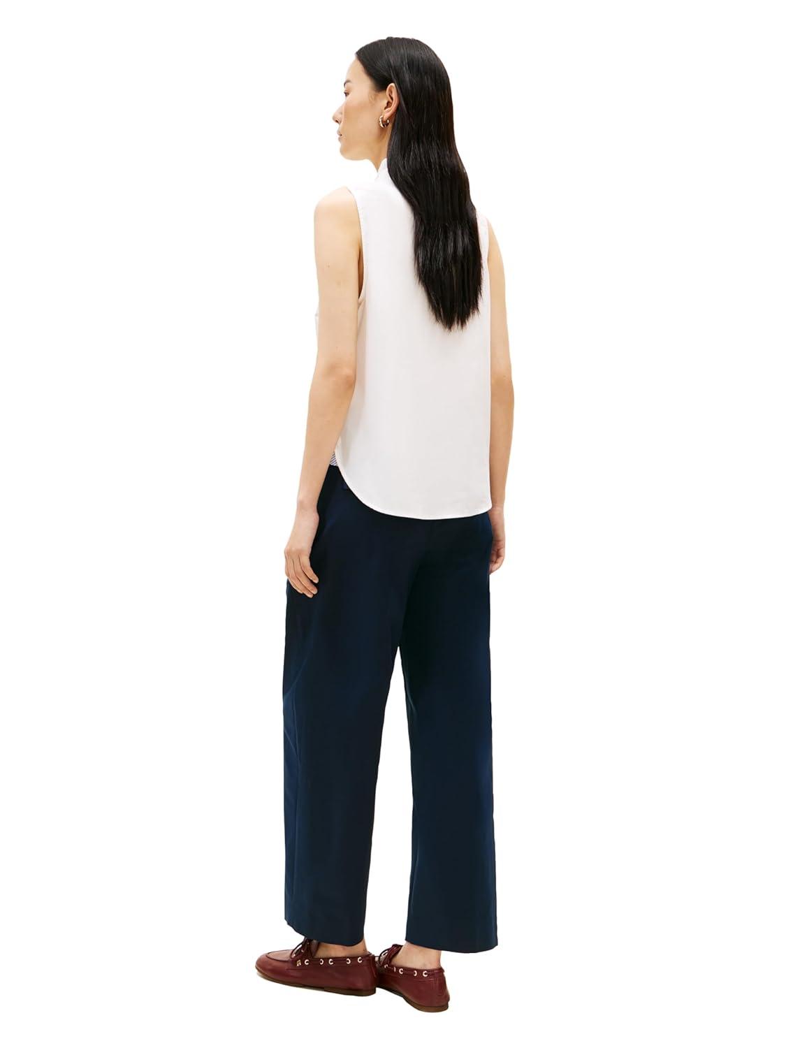 imageTommy Hilfiger Womens Sleeveless Cotton Button Down Shirt with Collar DetailEcru