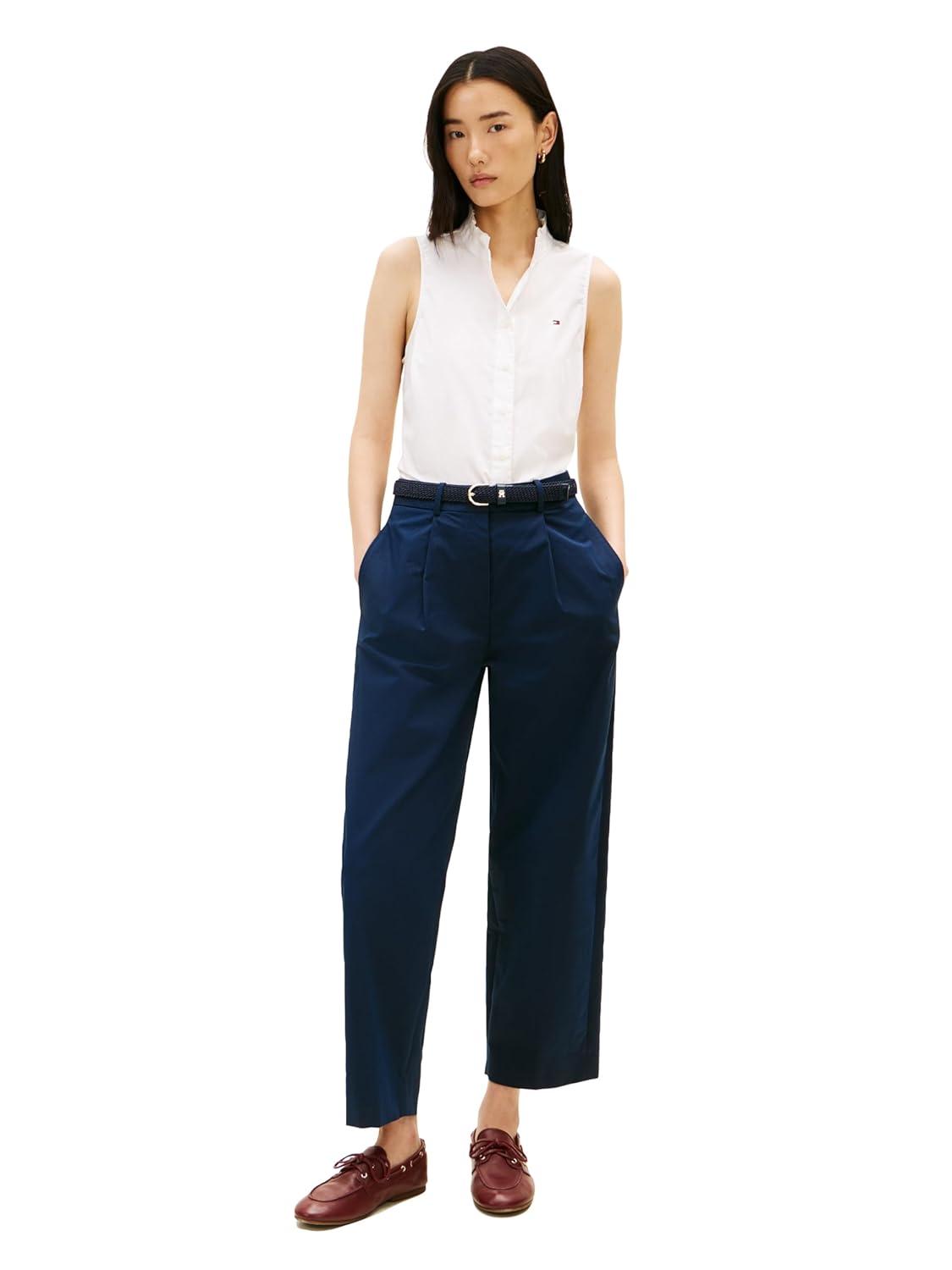 imageTommy Hilfiger Womens Sleeveless Cotton Button Down Shirt with Collar DetailEcru