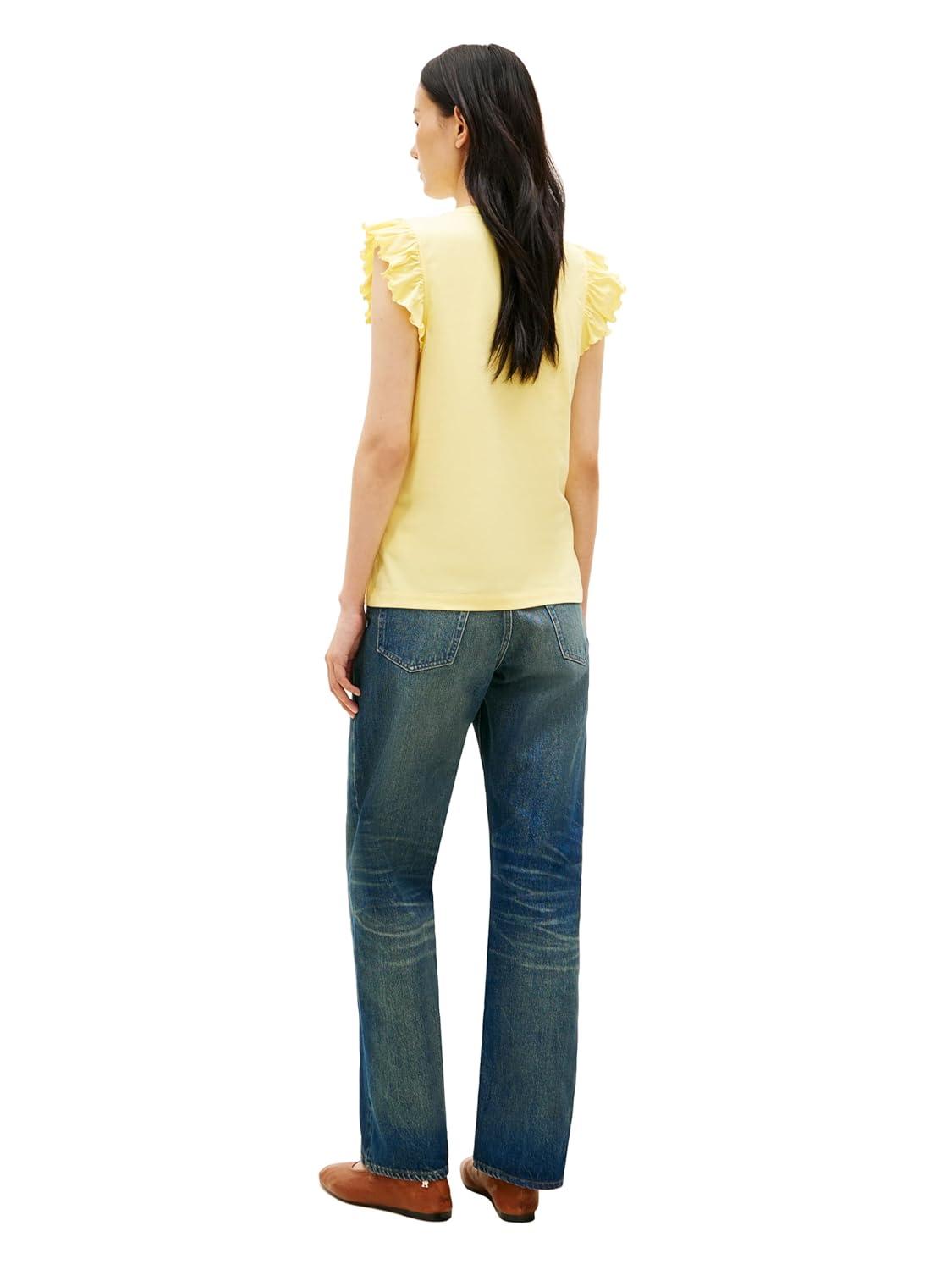 imageTommy Hilfiger Womens Sleeveless Cotton Crew Neck TShirts with Flutter SleeveCitronella