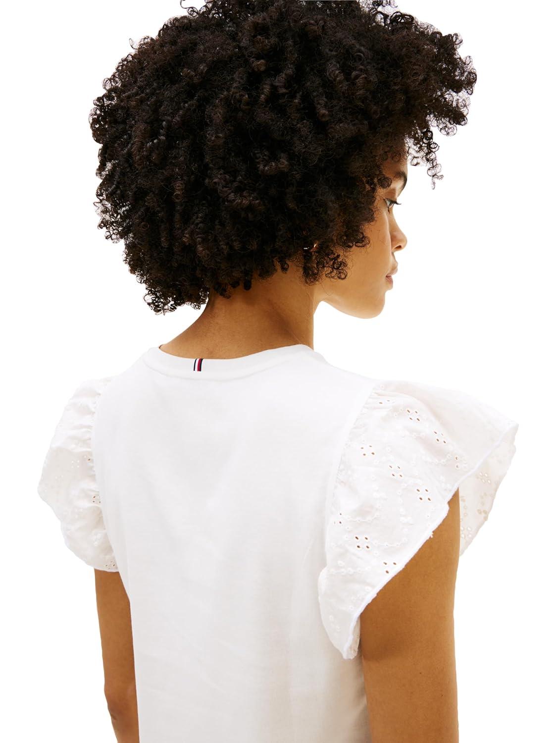 imageTommy Hilfiger Womens Sleeveless Cotton Crew Neck TShirts with Flutter SleeveEcru