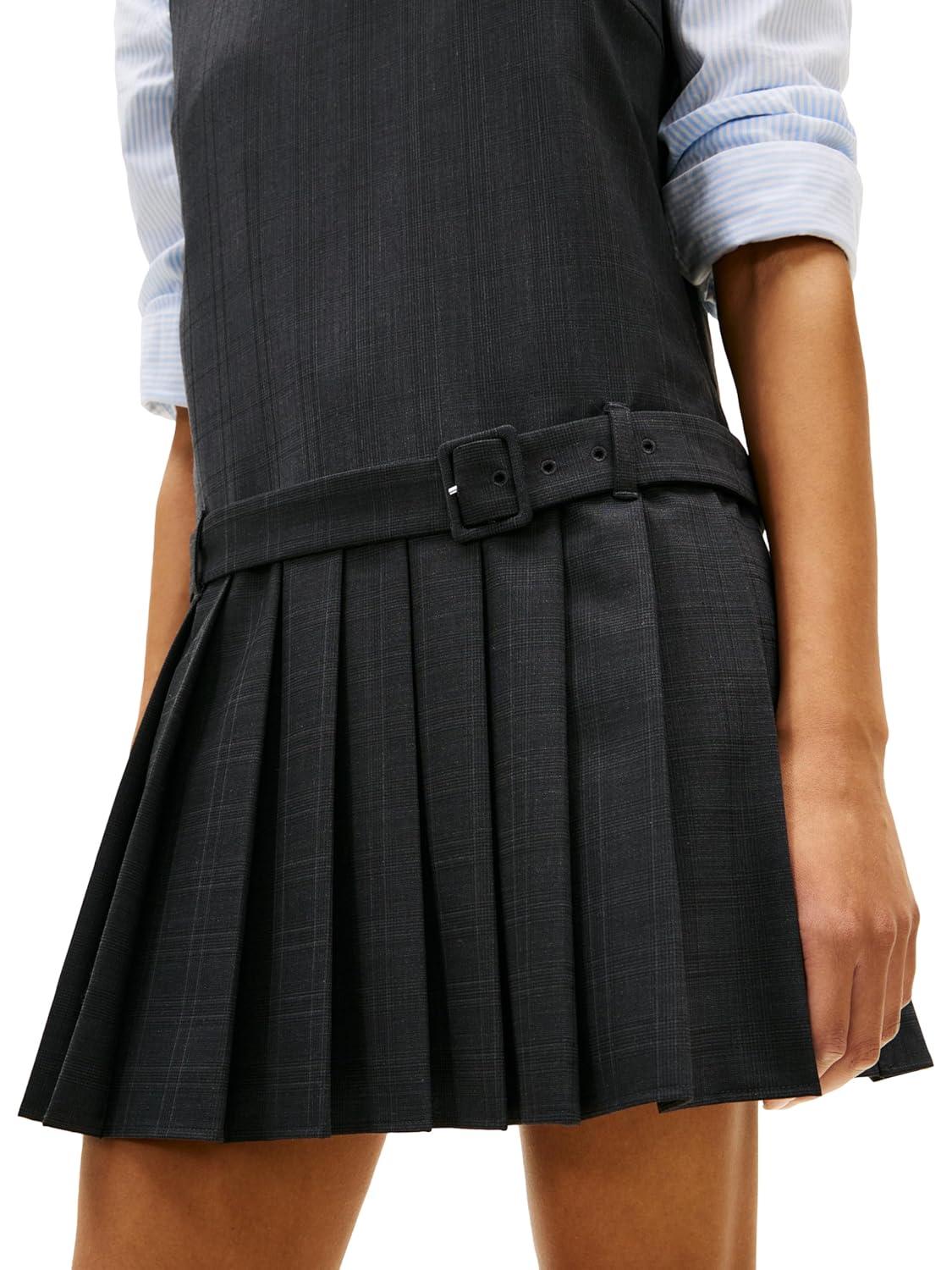 imageTommy Hilfiger Womens Sleeveless Pleated Mini Dress with BeltGrey Allover