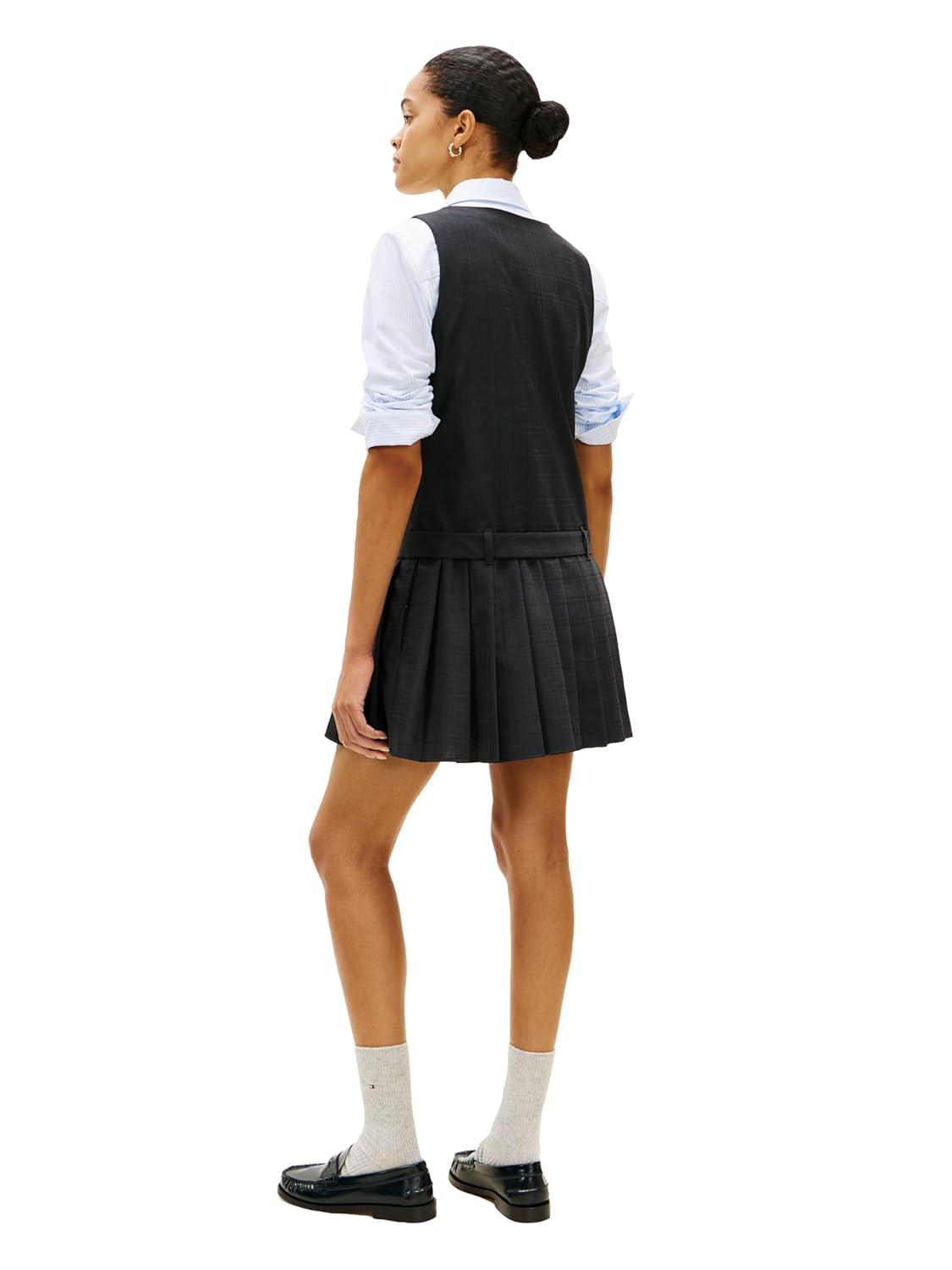 imageTommy Hilfiger Womens Sleeveless Pleated Mini Dress with BeltGrey Allover