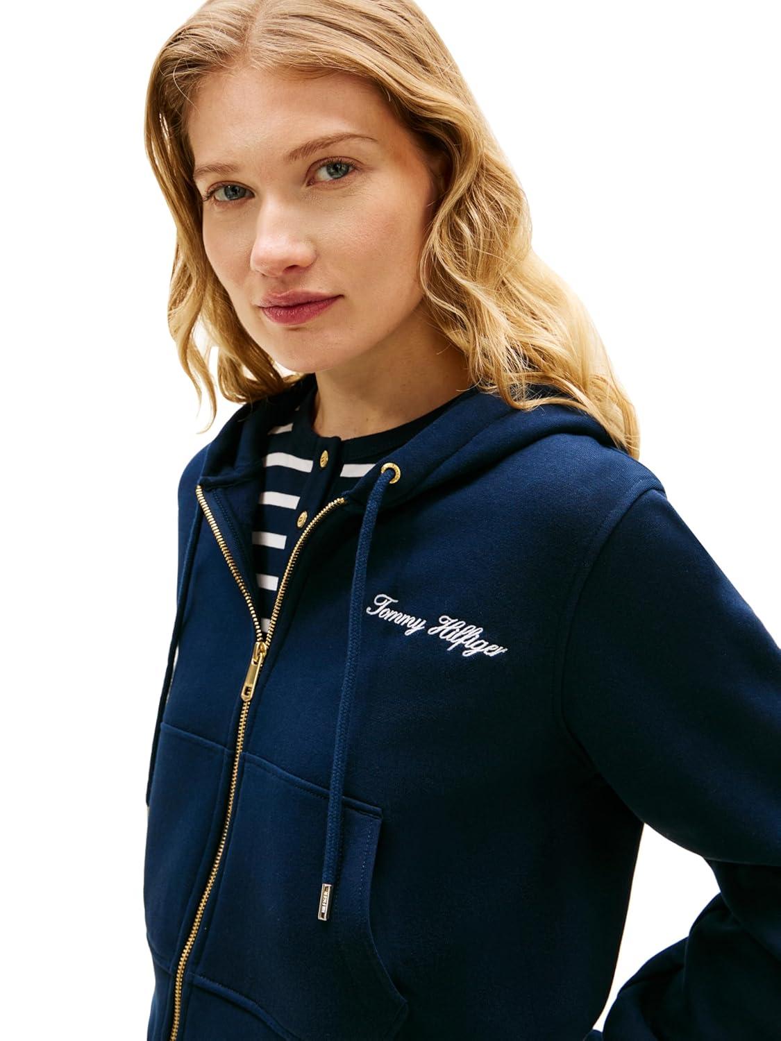 imageTommy Hilfiger womens Cropped Full Zip Up Hoodie SweatshirtDark Night Navy