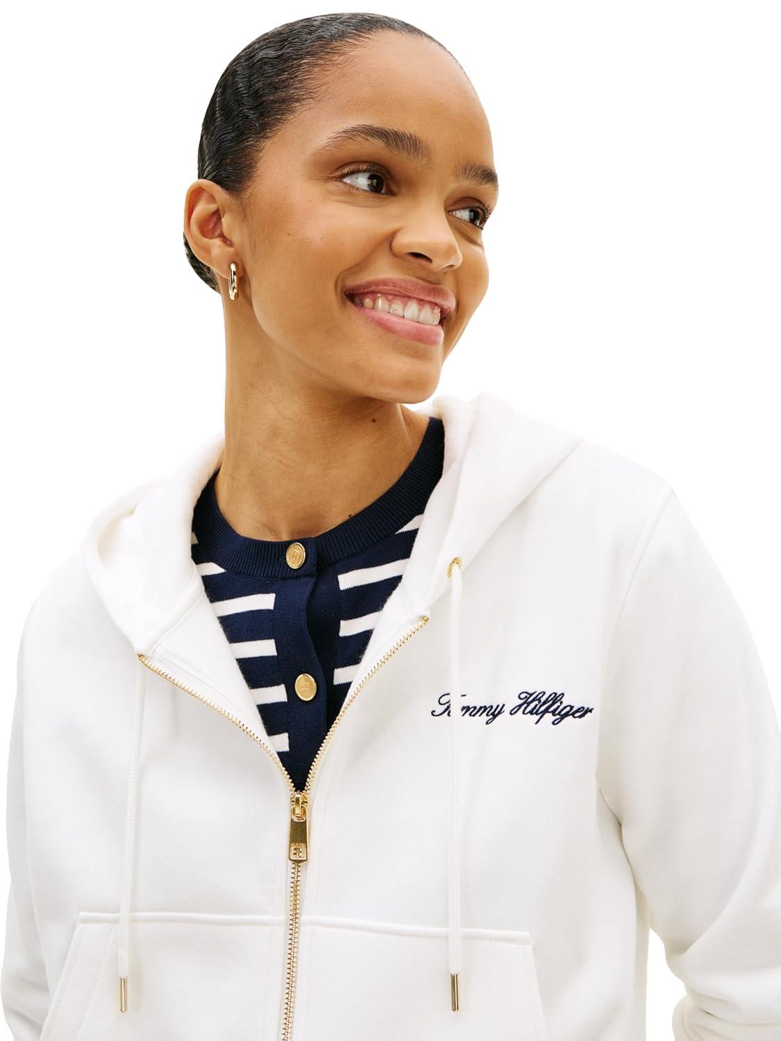 imageTommy Hilfiger womens Cropped Full Zip Up Hoodie SweatshirtEcru
