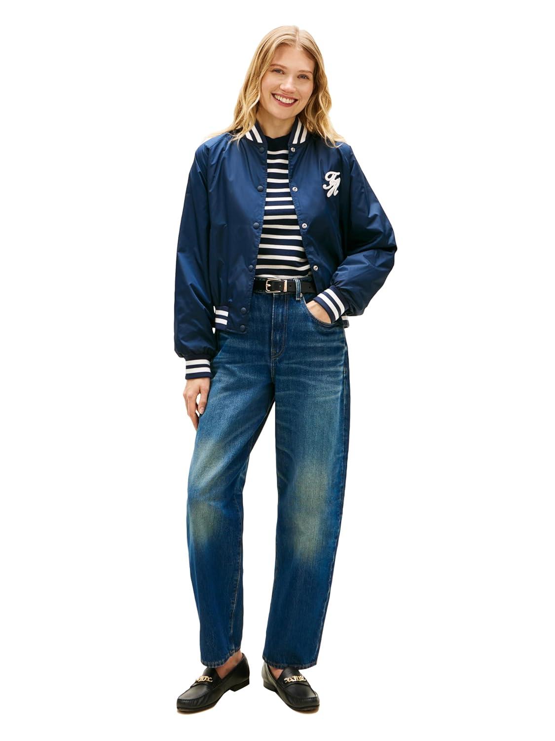 imageTommy Hilfiger womens Lightweight Bomber Jacket With Back Logo Varsity JacketDark Night Navy