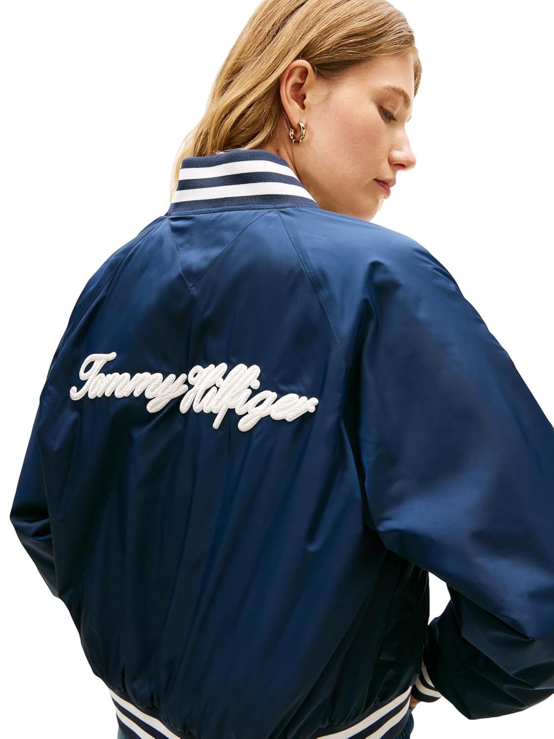 imageTommy Hilfiger womens Lightweight Bomber Jacket With Back Logo Varsity JacketDark Night Navy