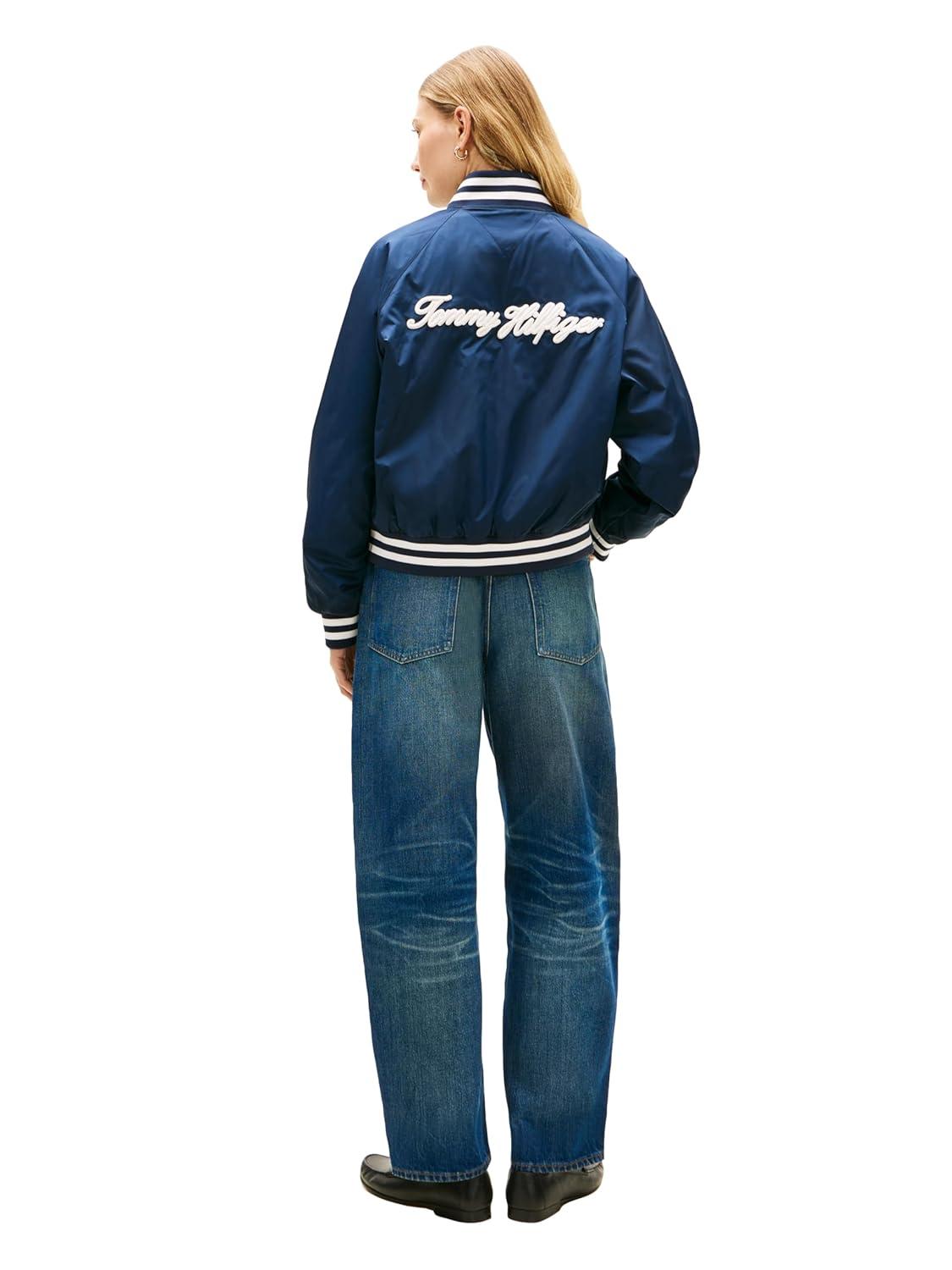 imageTommy Hilfiger womens Lightweight Bomber Jacket With Back Logo Varsity JacketDark Night Navy