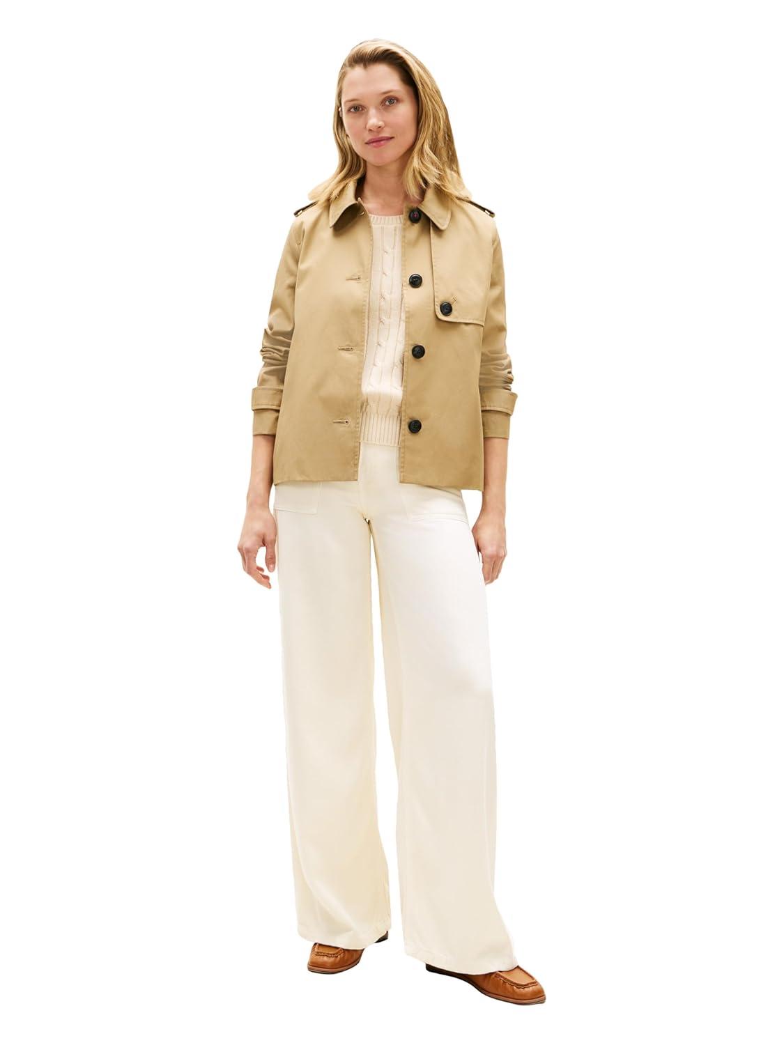 imageTommy Hilfiger womens Lightweight Short Trenchcoat With Pockets and Embroidered Flag LogoDriftwood Taupe