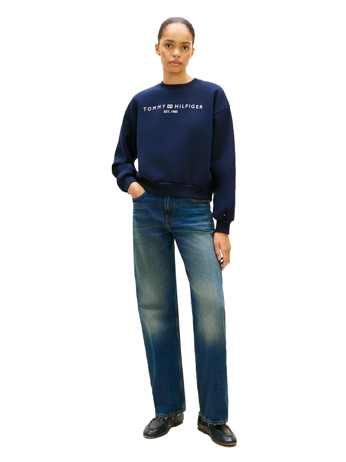 imageTommy Hilfiger womens Medium Weight Crew Neck Sweatshirt Pullover With LogoDark Night Navy