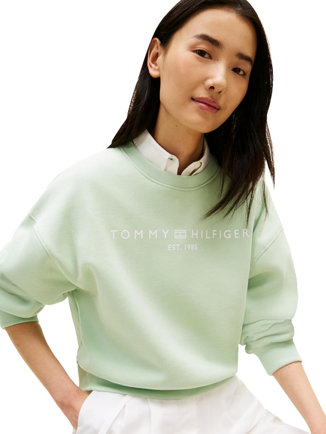 imageTommy Hilfiger womens Medium Weight Crew Neck Sweatshirt Pullover With LogoGentle Jade