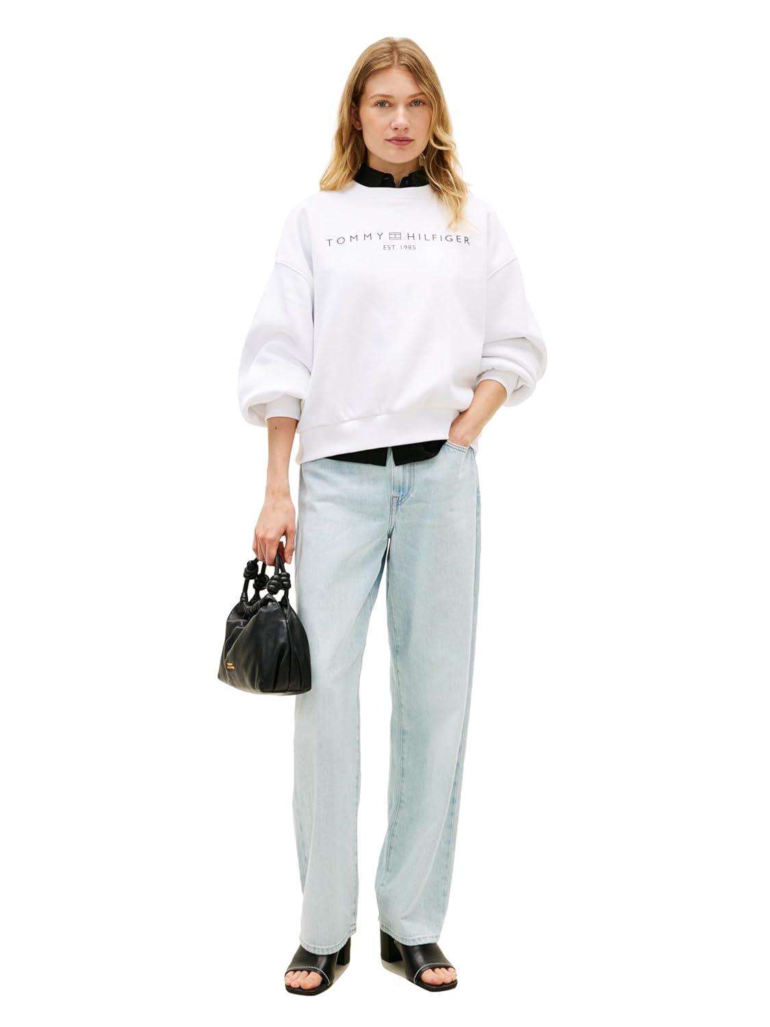 imageTommy Hilfiger womens Medium Weight Crew Neck Sweatshirt Pullover With LogoOptic White
