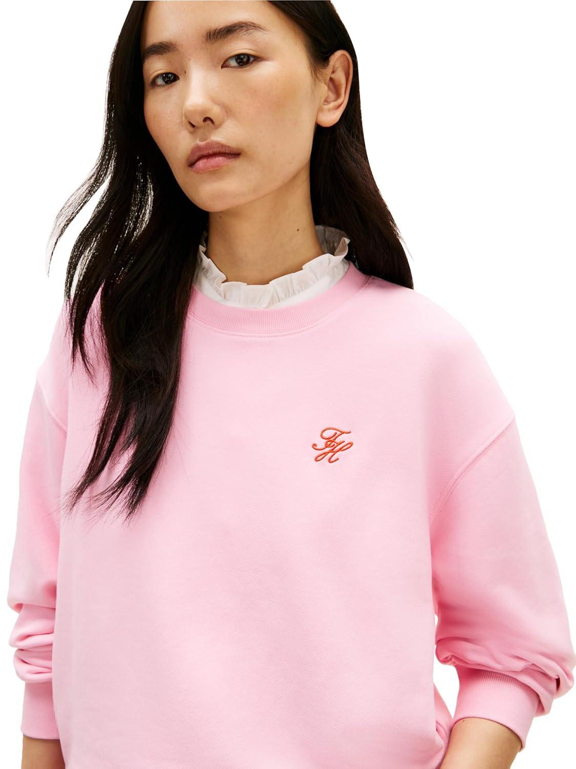 imageTommy Hilfiger womens Medium Weight Crew Neck Sweatshirt Pullover With Monogram LogoClassic Pink