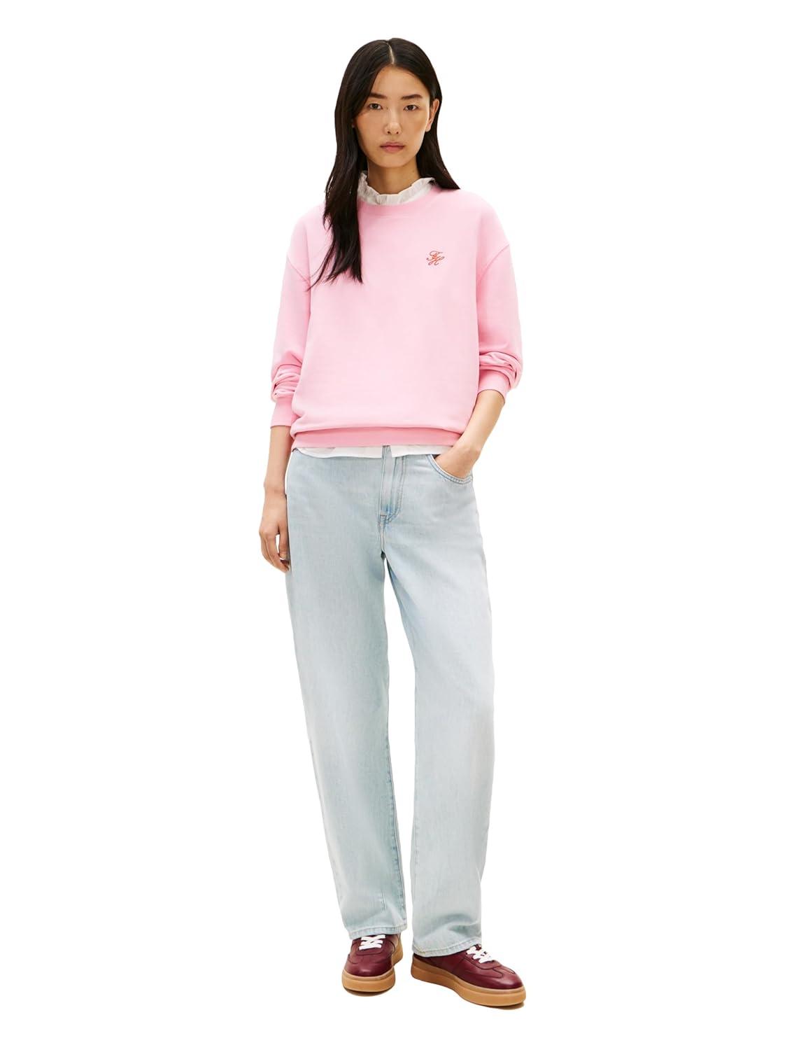 imageTommy Hilfiger womens Medium Weight Crew Neck Sweatshirt Pullover With Monogram LogoClassic Pink