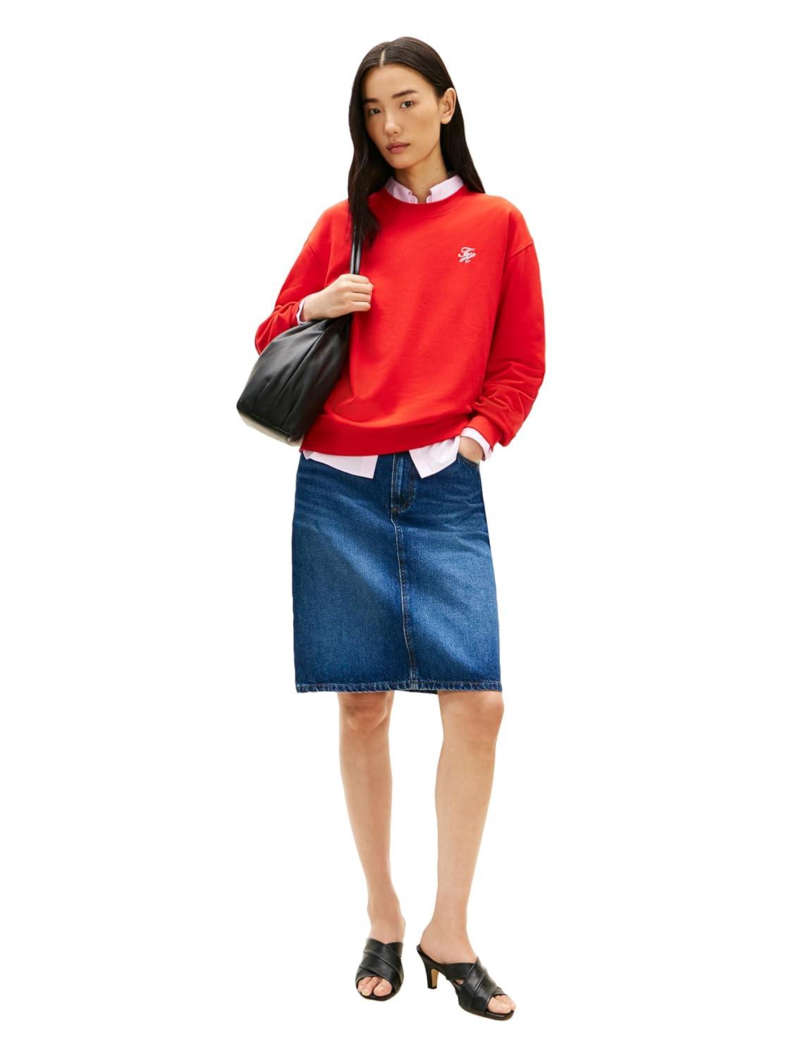 imageTommy Hilfiger womens Medium Weight Crew Neck Sweatshirt Pullover With Monogram LogoFireworks