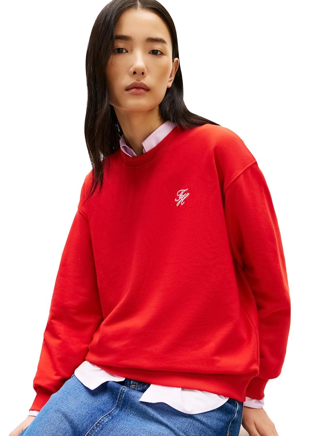imageTommy Hilfiger womens Medium Weight Crew Neck Sweatshirt Pullover With Monogram LogoFireworks