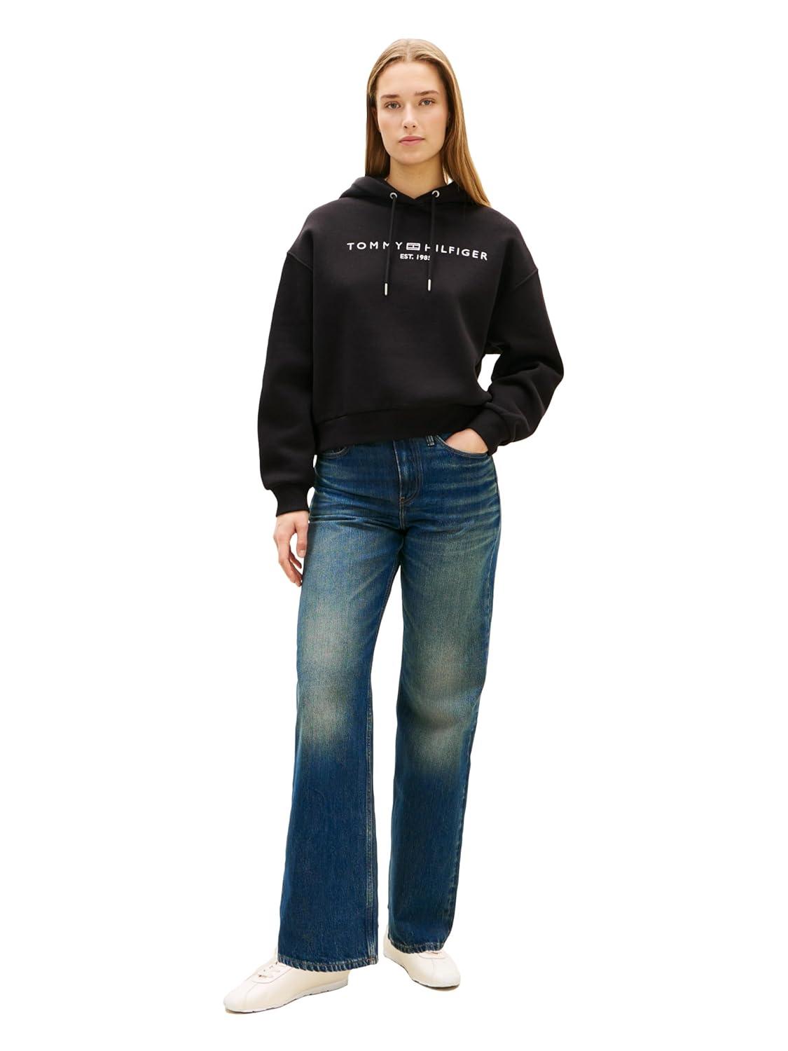 imageTommy Hilfiger womens Medium Weight Hoodie Sweatshirt Pullover With LogoBlack