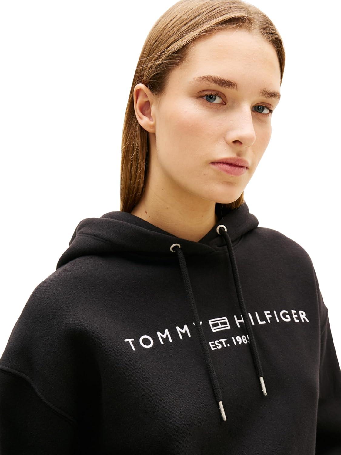 imageTommy Hilfiger womens Medium Weight Hoodie Sweatshirt Pullover With LogoBlack