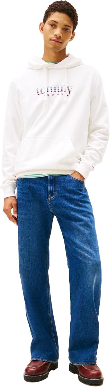imageTommy Jeans Mens Medium Weight Hoodie Sweatshirt With Signature Printed Archival GraphicEcru