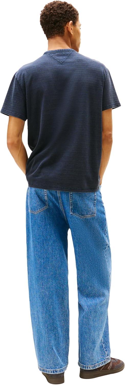 imageTommy Jeans Mens Short Sleeve Cotton Graphic TShirts with Embroidered Tonal LogoDark Night Navy