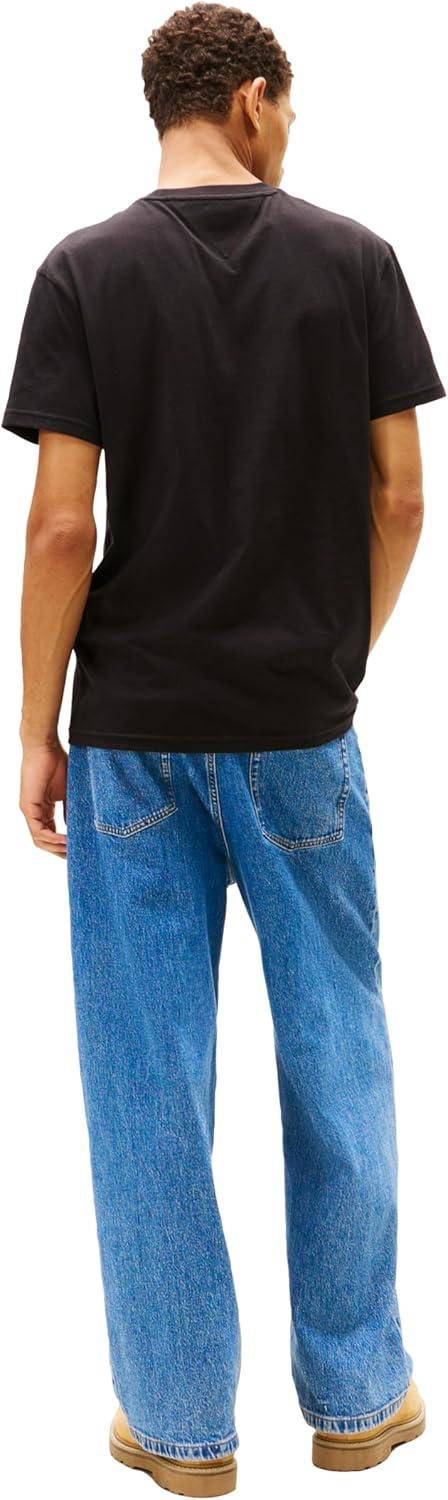 imageTommy Jeans Mens Short Sleeve Cotton Graphic TShirts with Printed Distressed Flag LogoBlack
