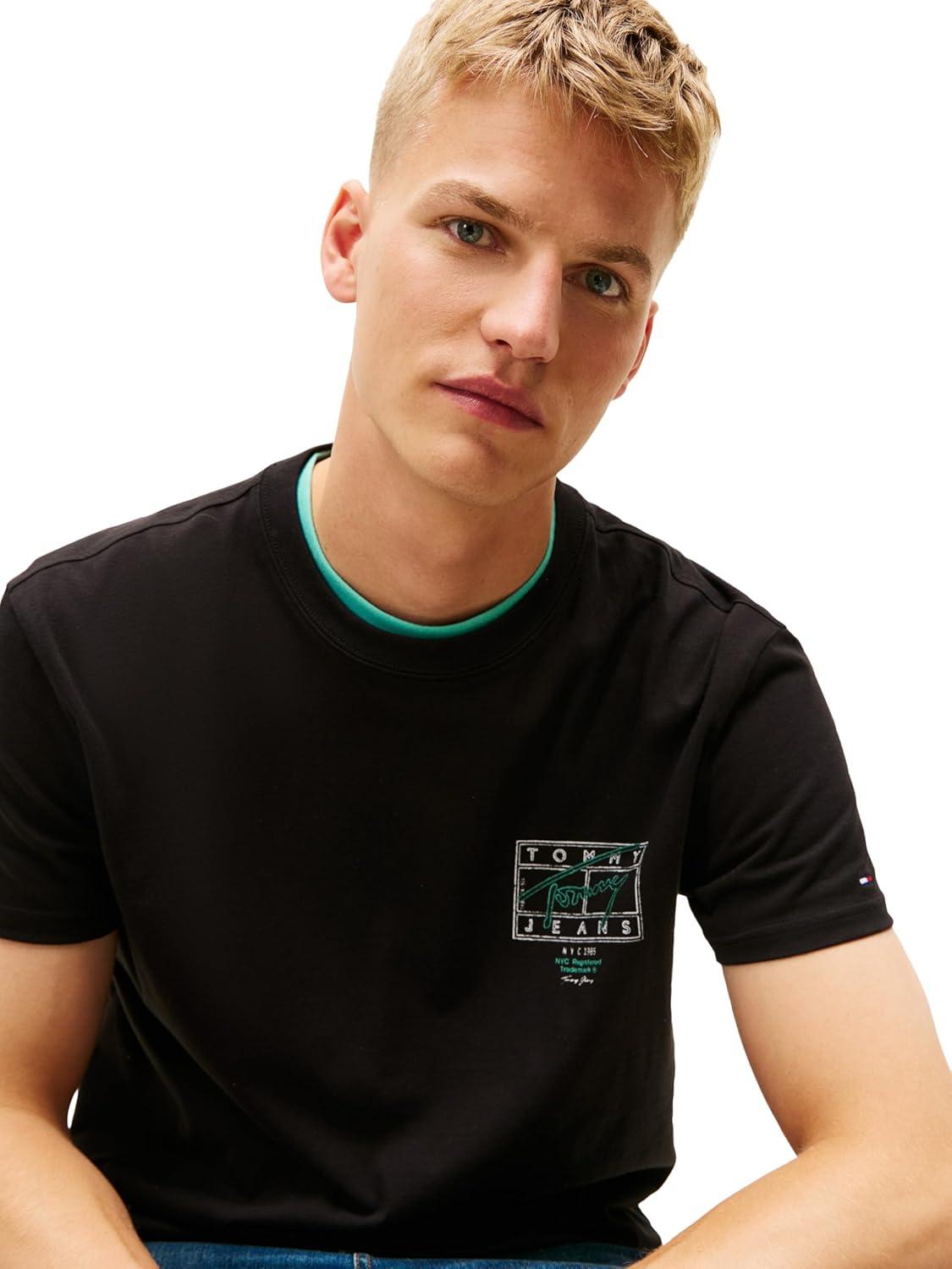 imageTommy Jeans Mens Short Sleeve Cotton Graphic TShirts with Printed Sprayed Back GraphicBlack