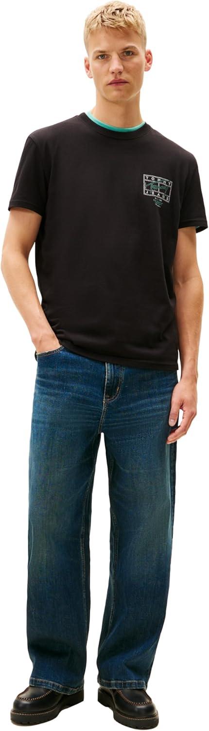 imageTommy Jeans Mens Short Sleeve Cotton Graphic TShirts with Printed Sprayed Back GraphicBlack