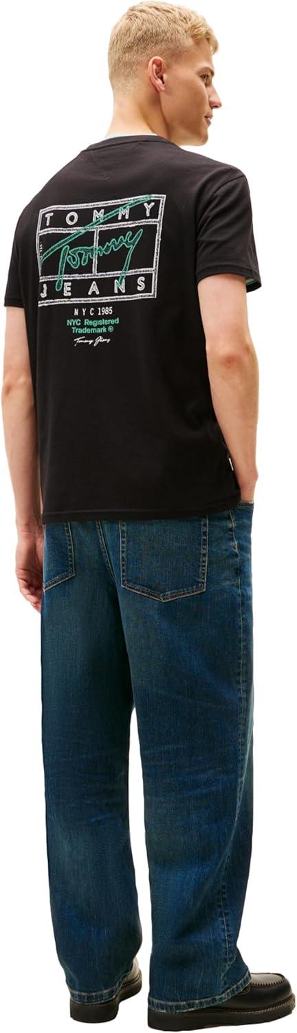imageTommy Jeans Mens Short Sleeve Cotton Graphic TShirts with Printed Sprayed Back GraphicBlack