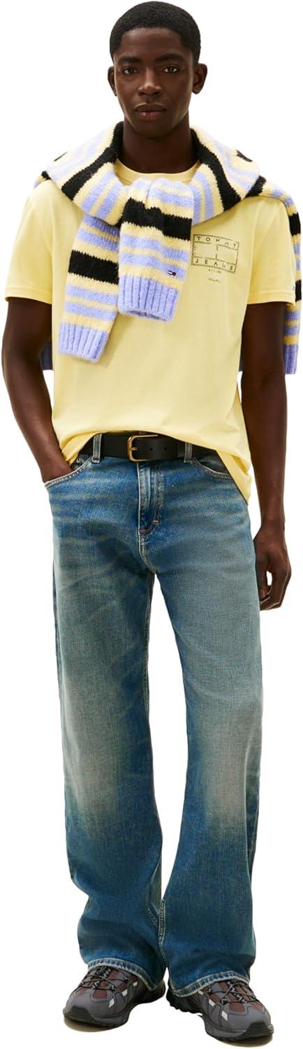 imageTommy Jeans Mens Short Sleeve Cotton Graphic TShirts with Printed Sprayed Back GraphicCitronella