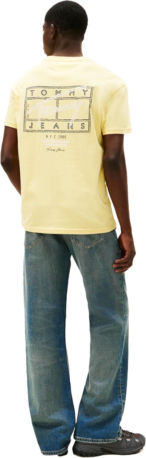 imageTommy Jeans Mens Short Sleeve Cotton Graphic TShirts with Printed Sprayed Back GraphicCitronella