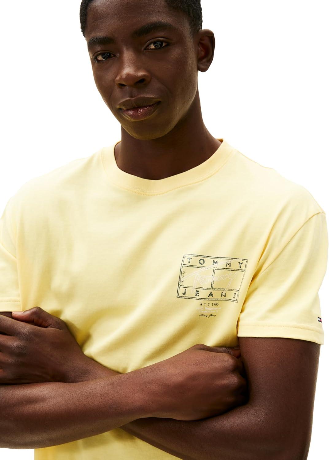 imageTommy Jeans Mens Short Sleeve Cotton Graphic TShirts with Printed Sprayed Back GraphicCitronella