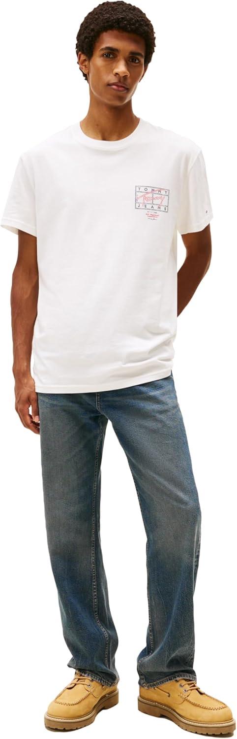 imageTommy Jeans Mens Short Sleeve Cotton Graphic TShirts with Printed Sprayed Back GraphicEcru