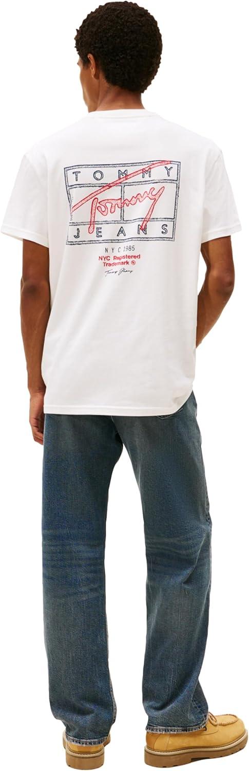 imageTommy Jeans Mens Short Sleeve Cotton Graphic TShirts with Printed Sprayed Back GraphicEcru