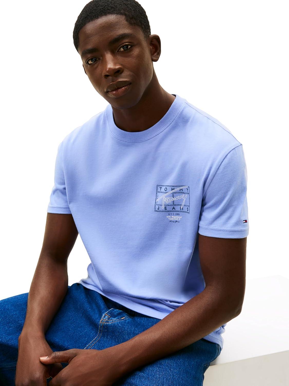 imageTommy Jeans Mens Short Sleeve Cotton Graphic TShirts with Printed Sprayed Back GraphicNordic Iris