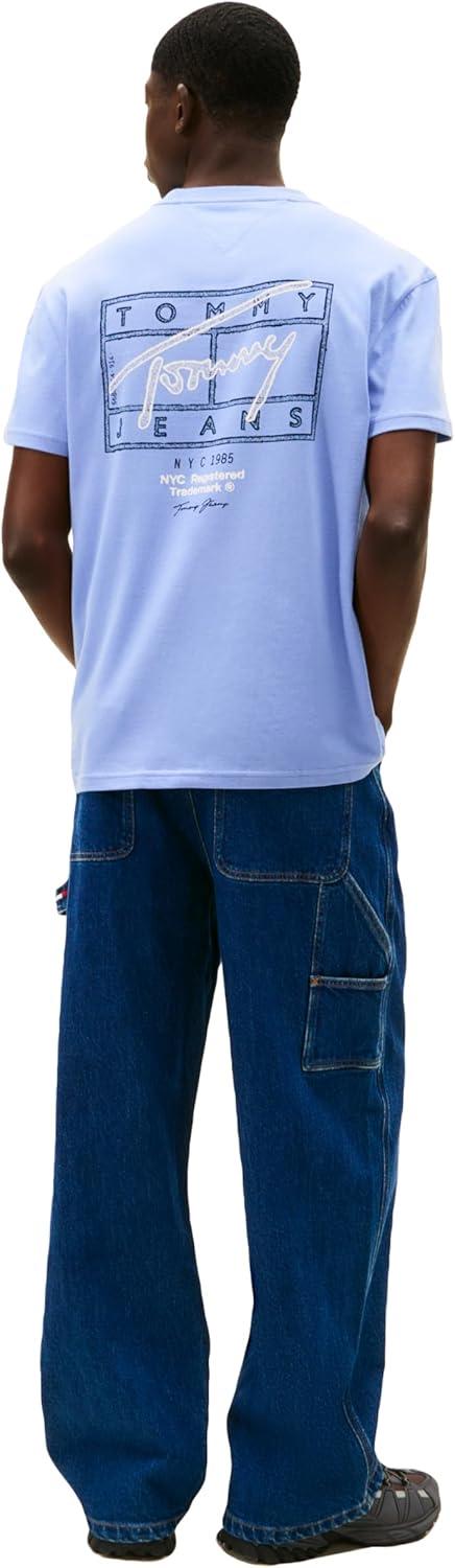 imageTommy Jeans Mens Short Sleeve Cotton Graphic TShirts with Printed Sprayed Back GraphicNordic Iris