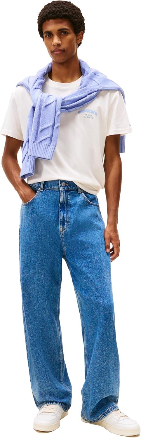 imageTommy Jeans Mens Short Sleeve Cotton Graphic TShirts with Printed Stacked Back GraphicAncient White