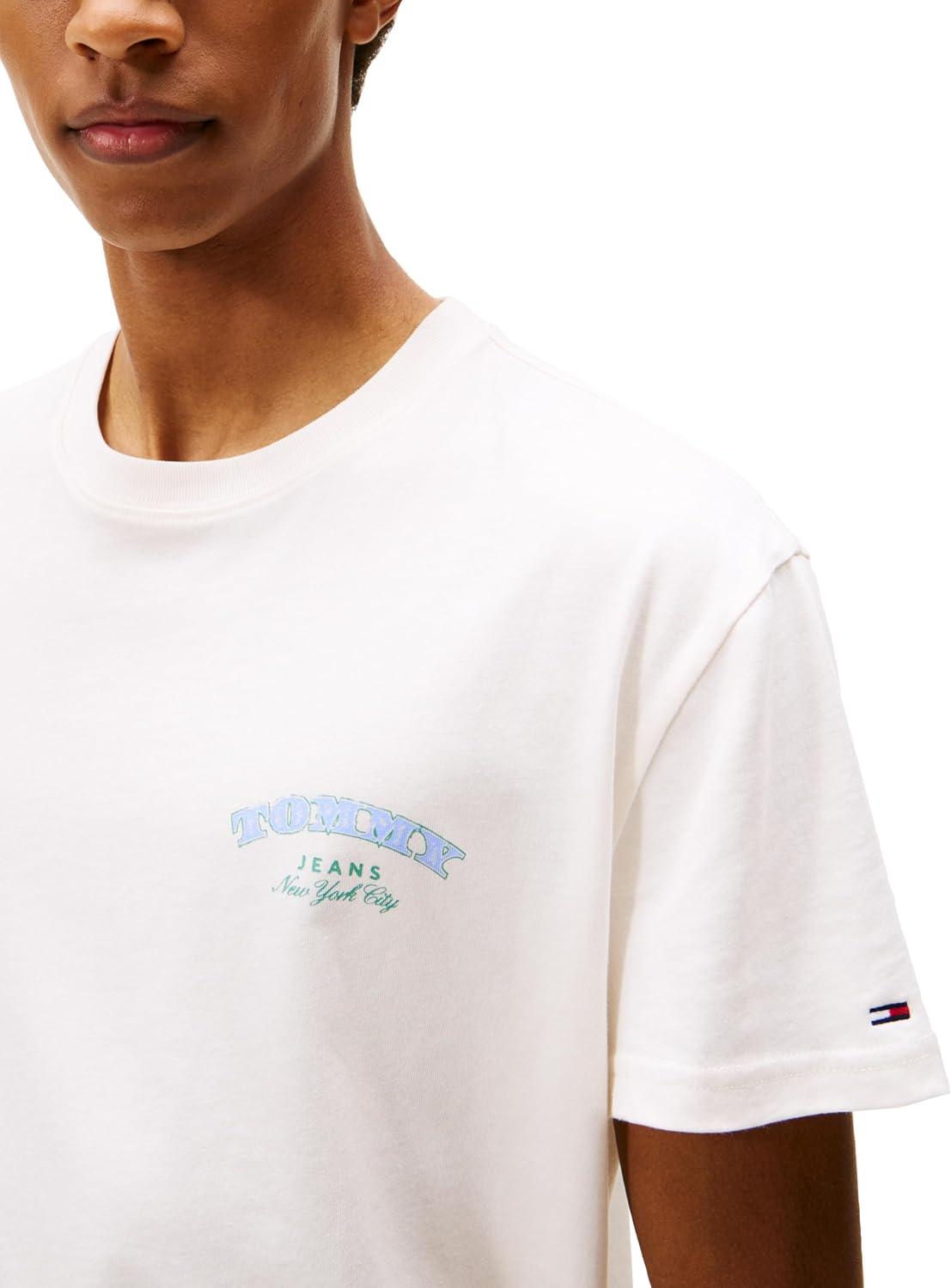 imageTommy Jeans Mens Short Sleeve Cotton Graphic TShirts with Printed Stacked Back GraphicAncient White