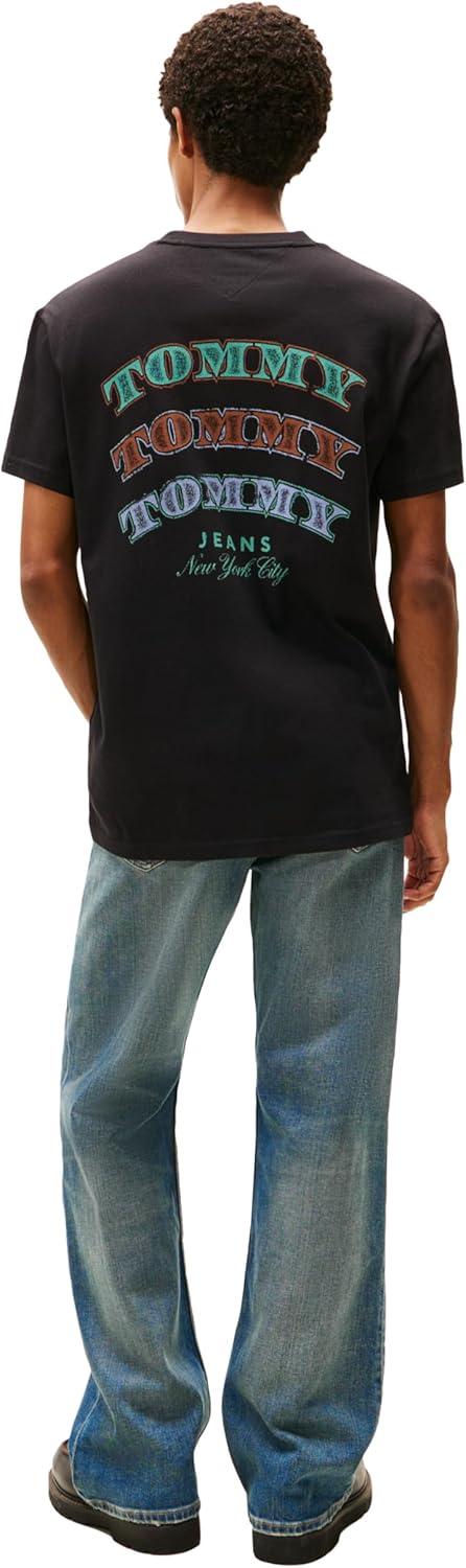 imageTommy Jeans Mens Short Sleeve Cotton Graphic TShirts with Printed Stacked Back GraphicBlack