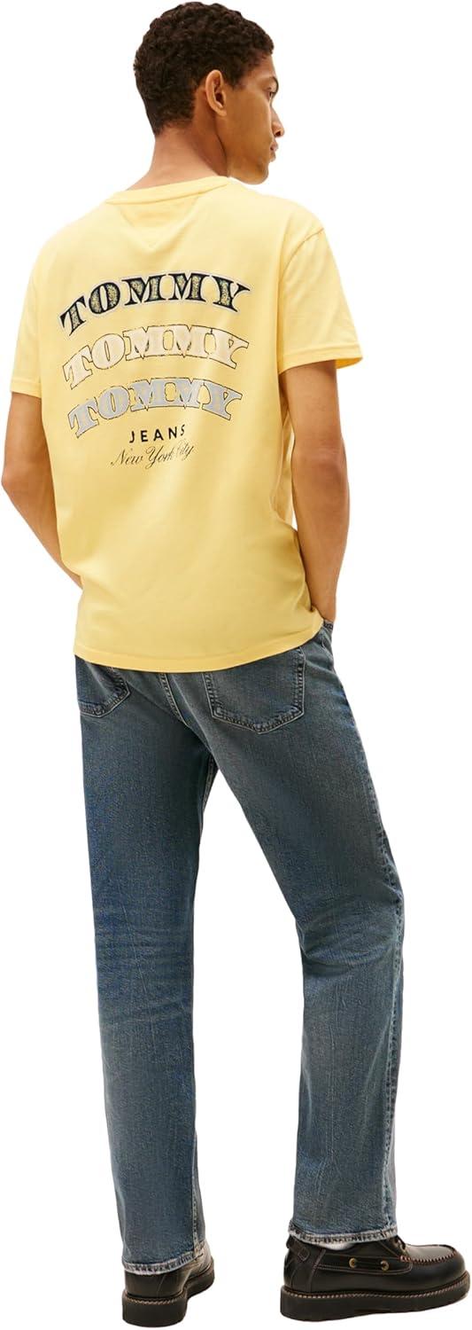 imageTommy Jeans Mens Short Sleeve Cotton Graphic TShirts with Printed Stacked Back GraphicCitronella