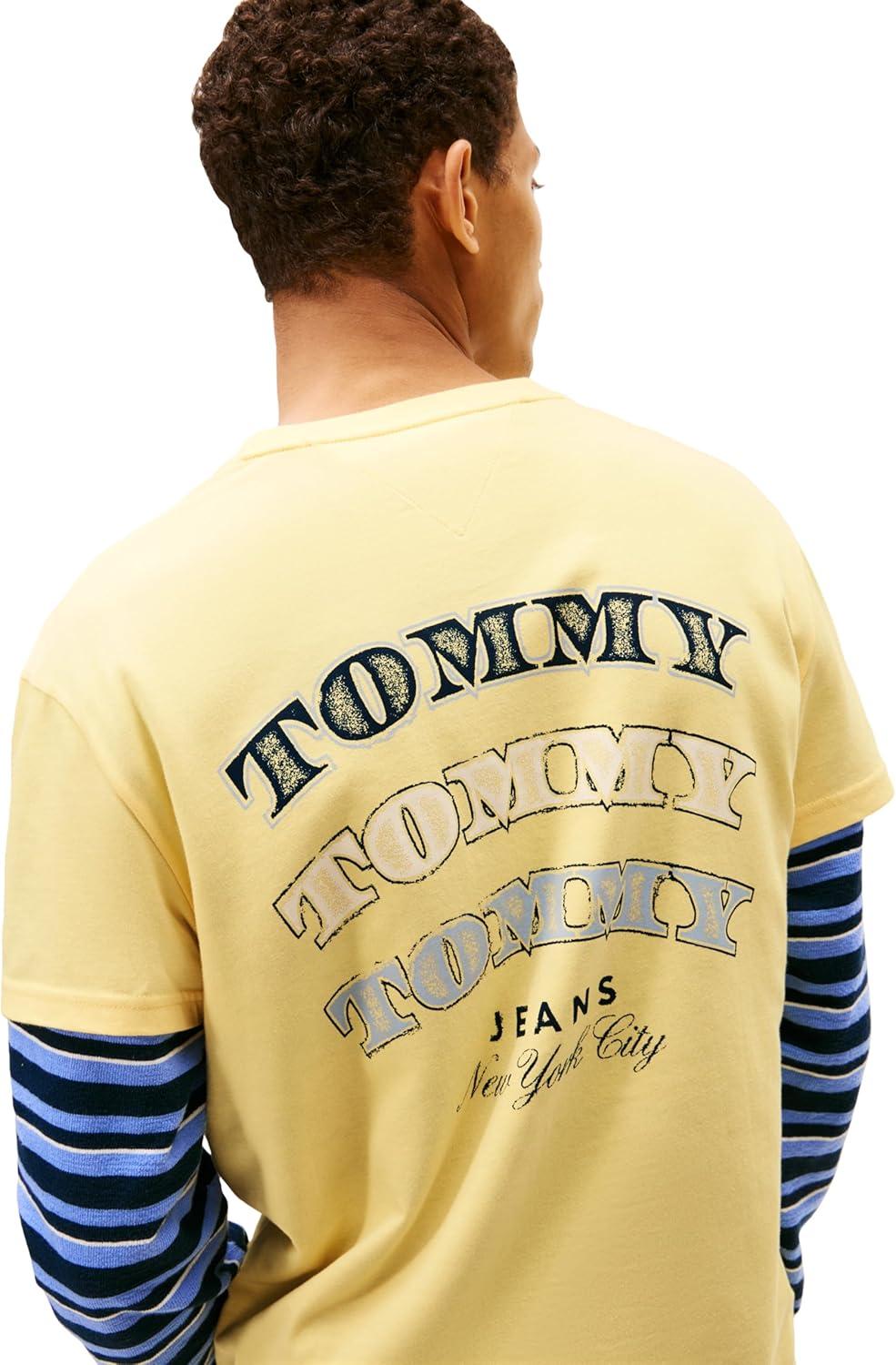 imageTommy Jeans Mens Short Sleeve Cotton Graphic TShirts with Printed Stacked Back GraphicCitronella