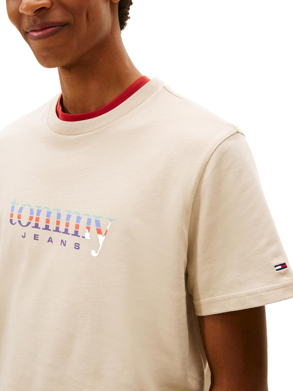 imageTommy Jeans Mens Short Sleeve Cotton Graphic TShirts with Signature Printed Archival GraphicGulf Sand