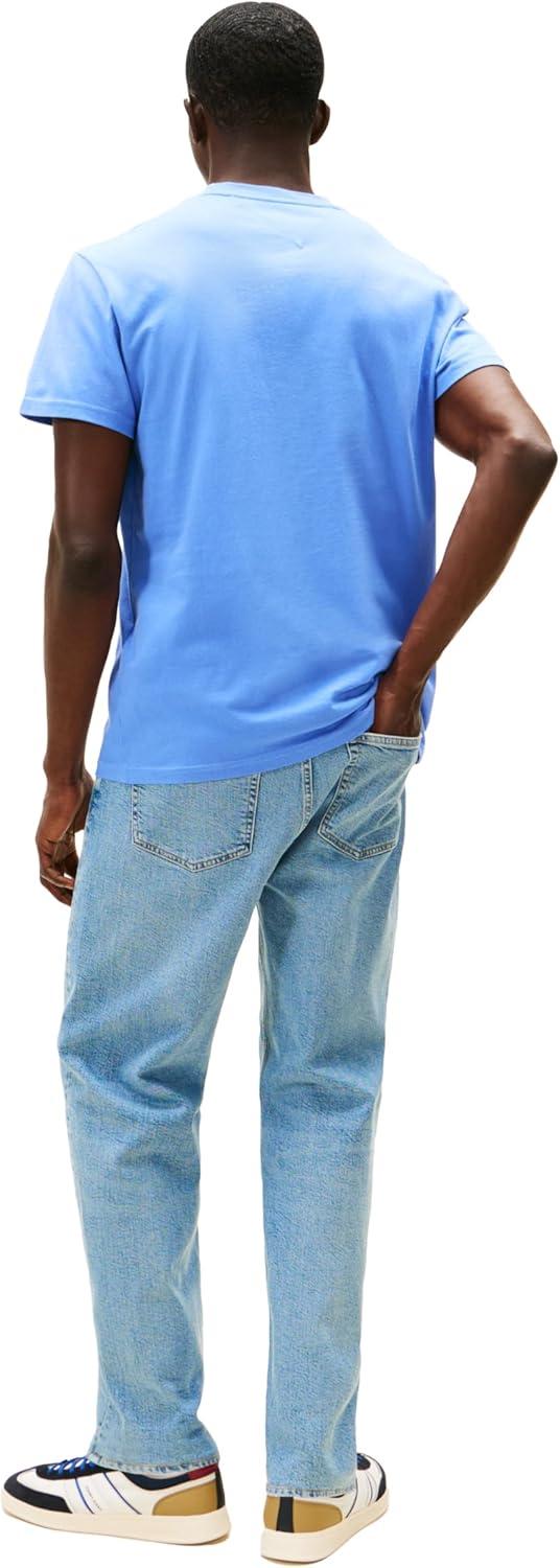 imageTommy Jeans Mens Short Sleeve Cotton Graphic TShirts with Signature Printed Archival GraphicLight Horizon Blue