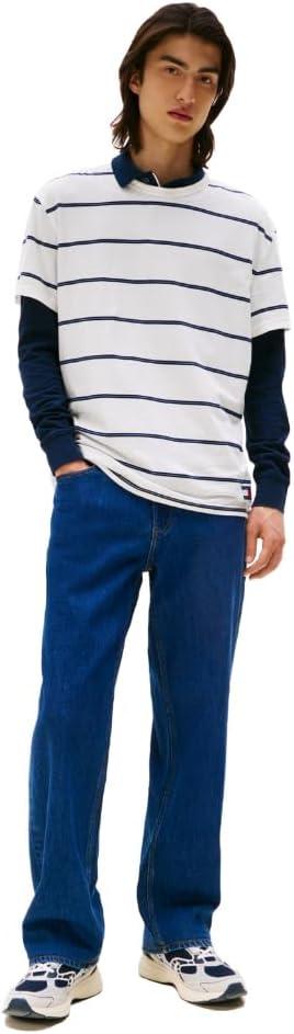 imageTommy Jeans Mens Short Sleeve Cotton Graphic TShirtsAncient White Stripe