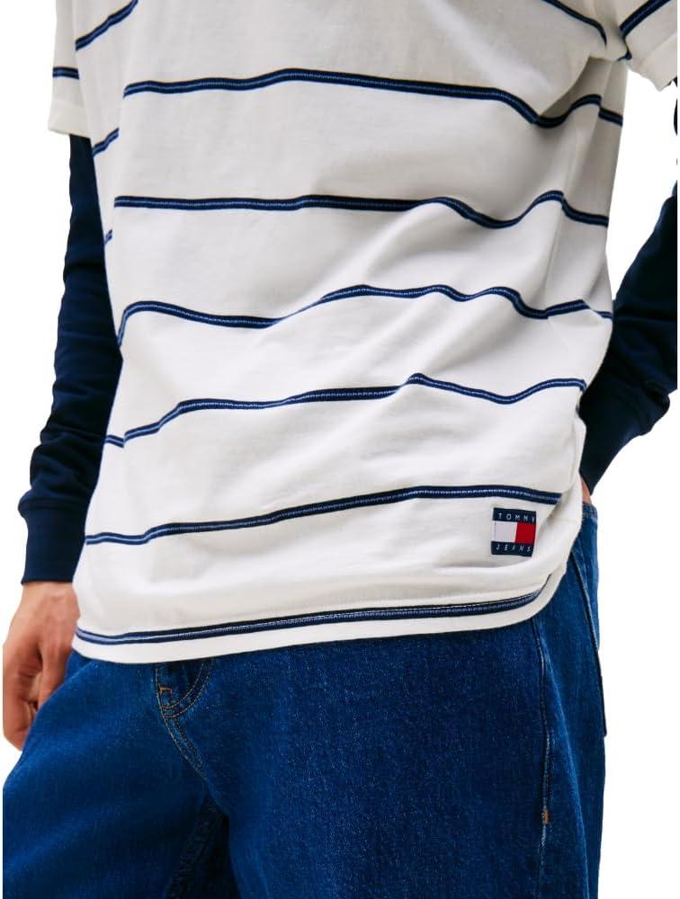 imageTommy Jeans Mens Short Sleeve Cotton Graphic TShirtsAncient White Stripe
