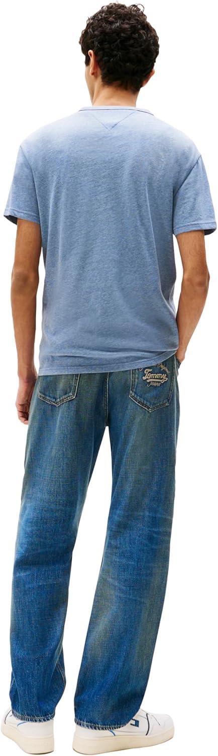 imageTommy Jeans Mens Short Sleeve Cotton Graphic TShirtsBlue Moment Heather Tonal
