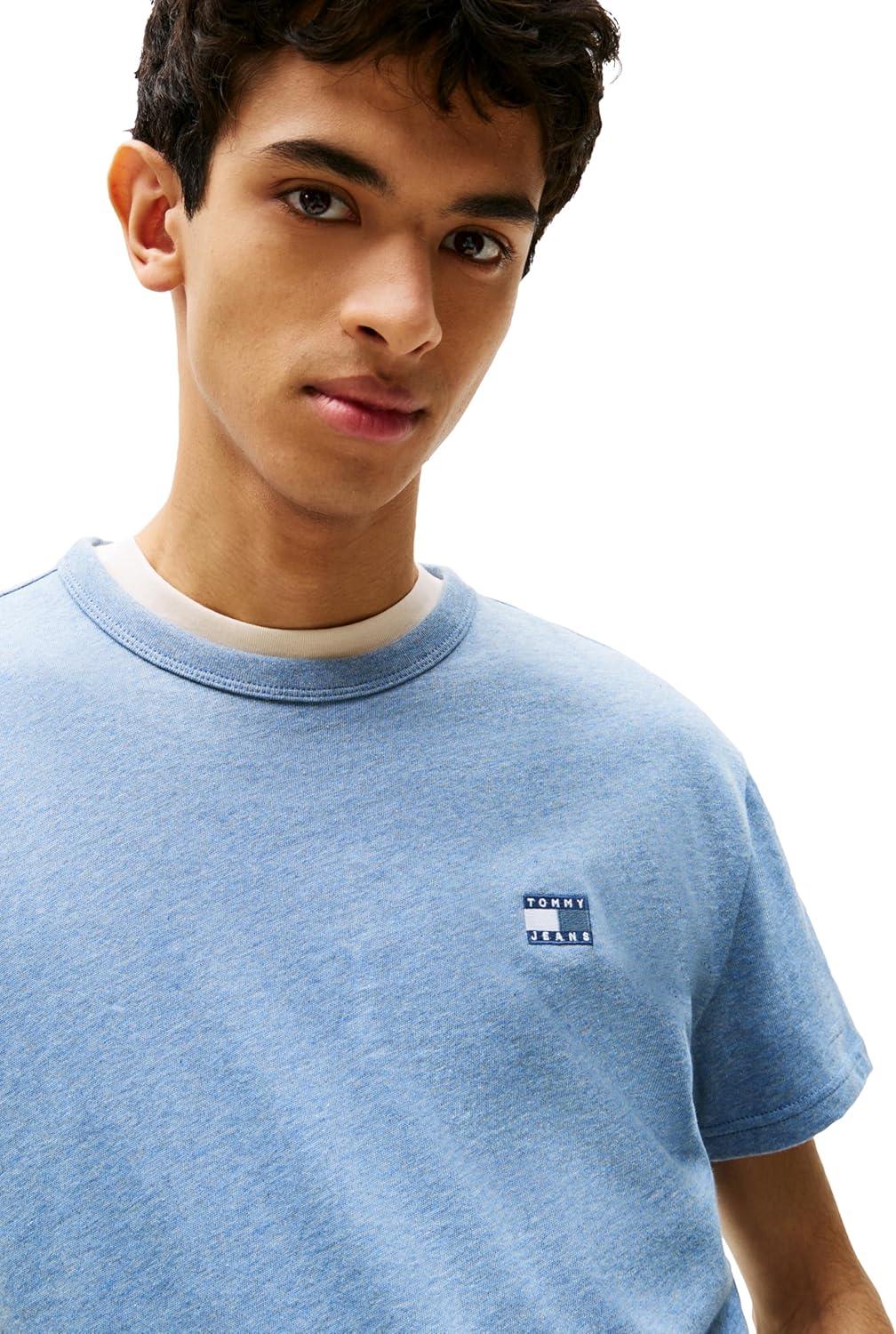 imageTommy Jeans Mens Short Sleeve Cotton Graphic TShirtsBlue Moment Heather Tonal