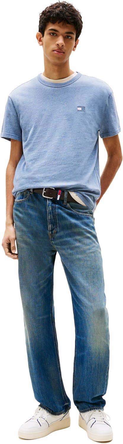 imageTommy Jeans Mens Short Sleeve Cotton Graphic TShirtsBlue Moment Heather Tonal